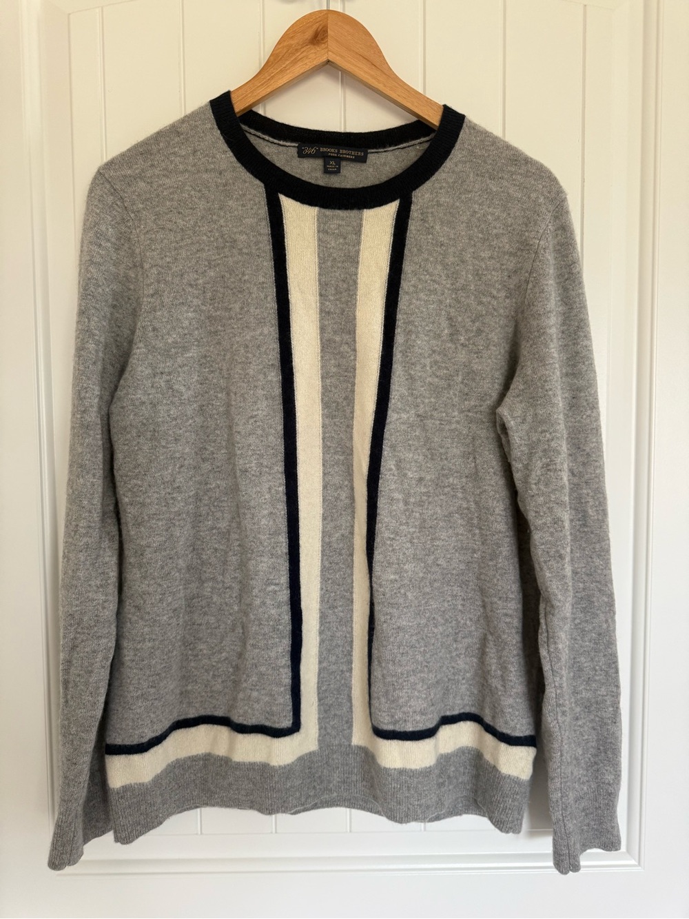 Brooks Brothers 346 Gray Cashmere Crewneck Sweater XL Colorblock Minimalist